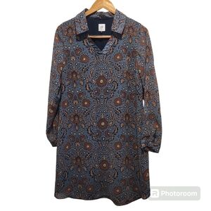 Cabi Shirt Dress Blue Floral Provincial Collar Shift Lined Women's Size Small